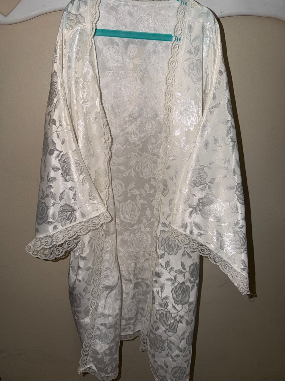 Lace-Trim Floral Sheer Robe in Ivory Cream